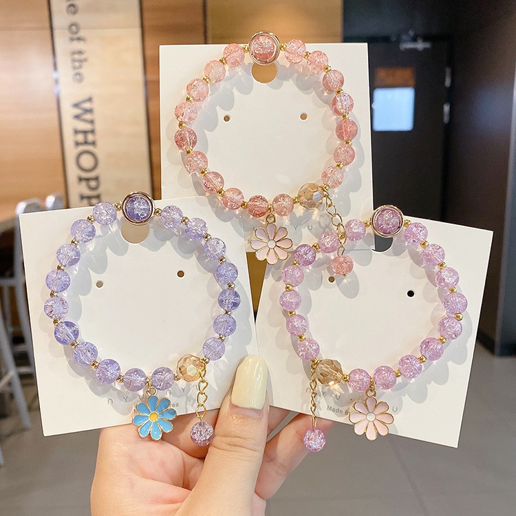 Vòng tay xỏ hạt pha lê hình hoa cúc thời trang Nhật Bản cho nữ
