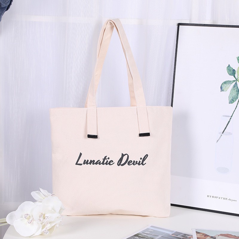 Túi tote HAZIN vải canvas ulzzang unisex họa tiết chữ Lunatic có túi nhỏ bên trong HZ58