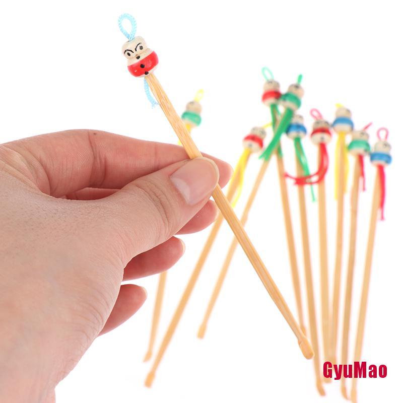 Bộ 10 Dụng Cụ Lấy Ráy Tai Mini Bằng Gỗ Tre Thiết Kế Hình Búp Bê Đáng Yêu