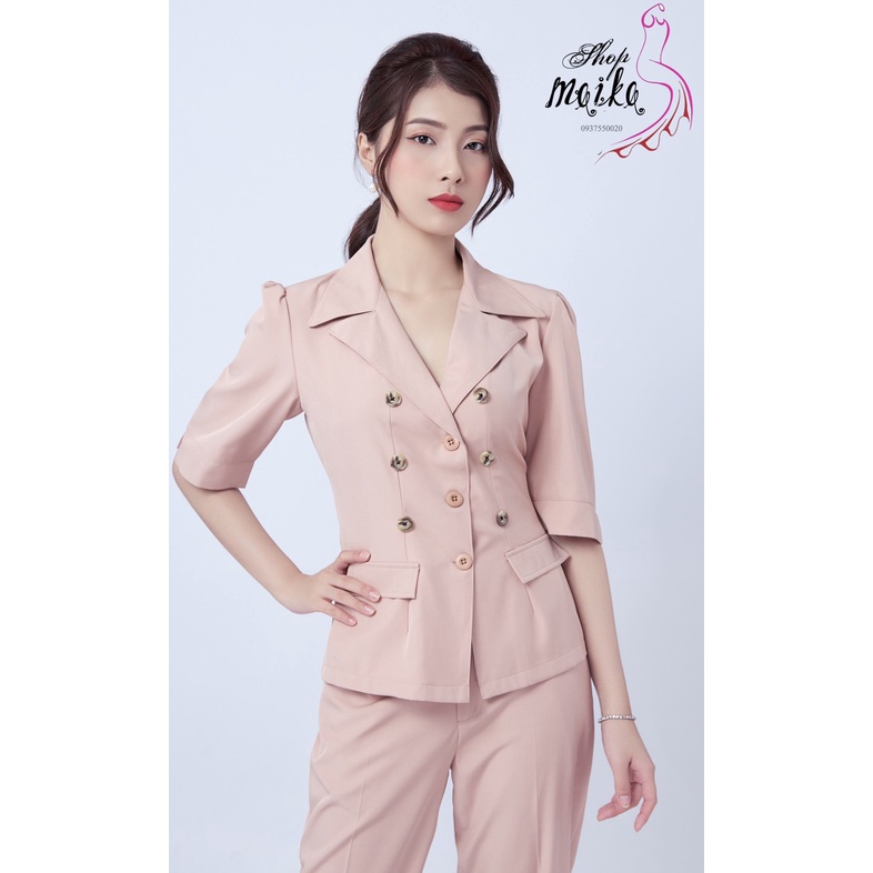 Bộ Vest Nữ Công Sở Tay Ngắn Cao cấp MAIKA form Chuẩn mặc cực tôn dáng, Chất cotton lạnh và có túi hai bên - VS5010 | BigBuy360 - bigbuy360.vn