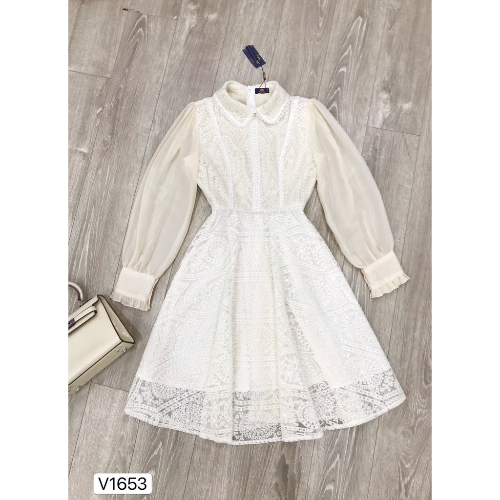 Váy ren xòe họa tiết V1653 - ĐẸP SHOP DVC ( Ảnh mẫu và ảnh trải sàn do shop tự chụp )