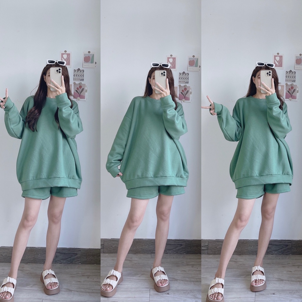 Bộ nỉ quần cọc chất dày dặn 4 màu nhẹ nhàng tông giáng sinh cao cấp