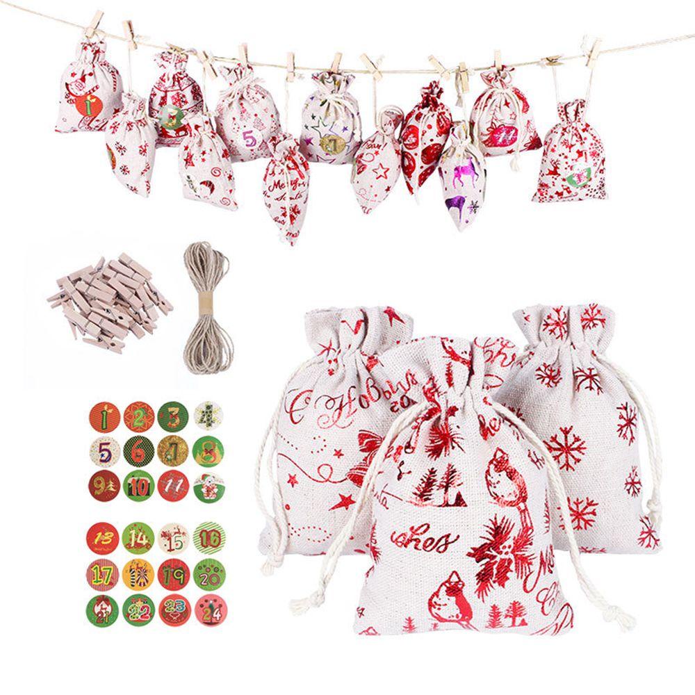 Set 24 Túi Đựng Bánh Quy Có Kẹp Đếm Ngược Ngày Giáng Sinh