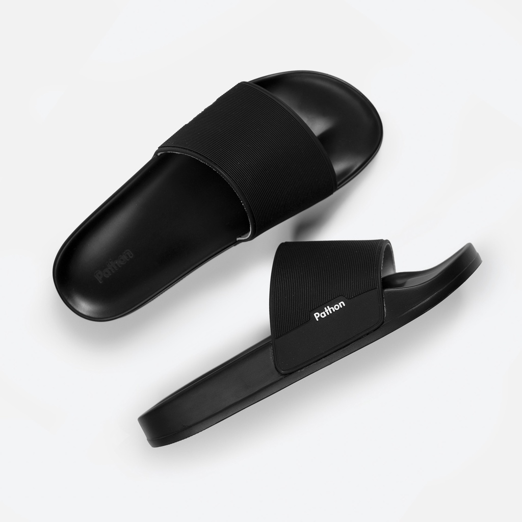 Dép nam nữ quai ngang slipper Pathon quai PVC và đế PU đen quai đen SD23 (Đã nâng cấp qua mẫu đế nhám)