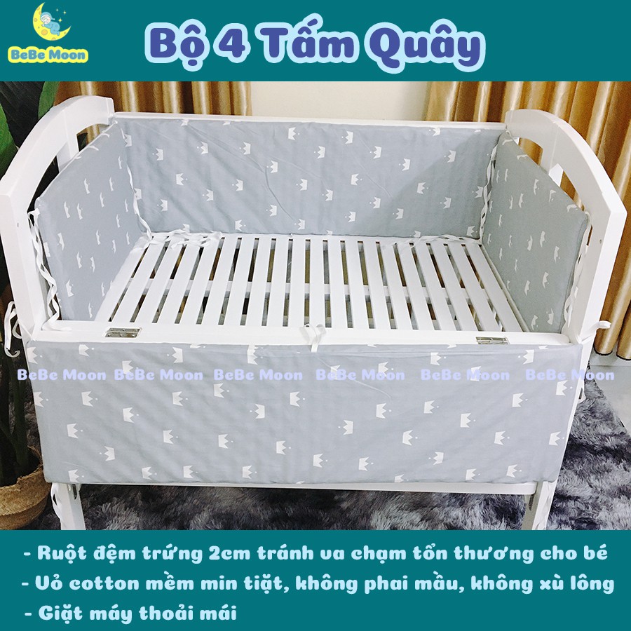 Bộ 4 Tấm Quây Đệm Giường Cũi Cho Bé Vỏ Cotton Ruột Đệm Trứng Cứng Đủ Kích Thước Đủ Màu Sắc