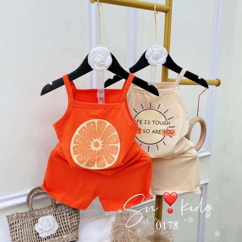 Bộ 2 dây bé gái chất cotton nhiều màu hình dễ thương cho bé 7-19kg mã QATE A042