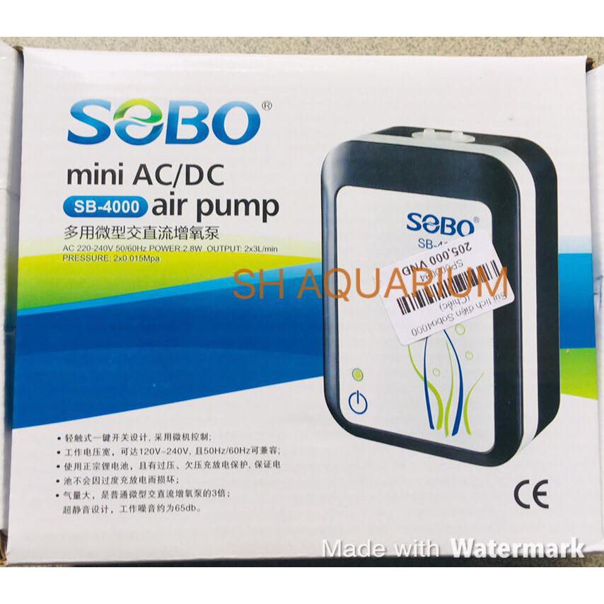 Máy sủi Ôxy tích điện Sobo 4000 2 đầu vòi cho bể cá cảnh