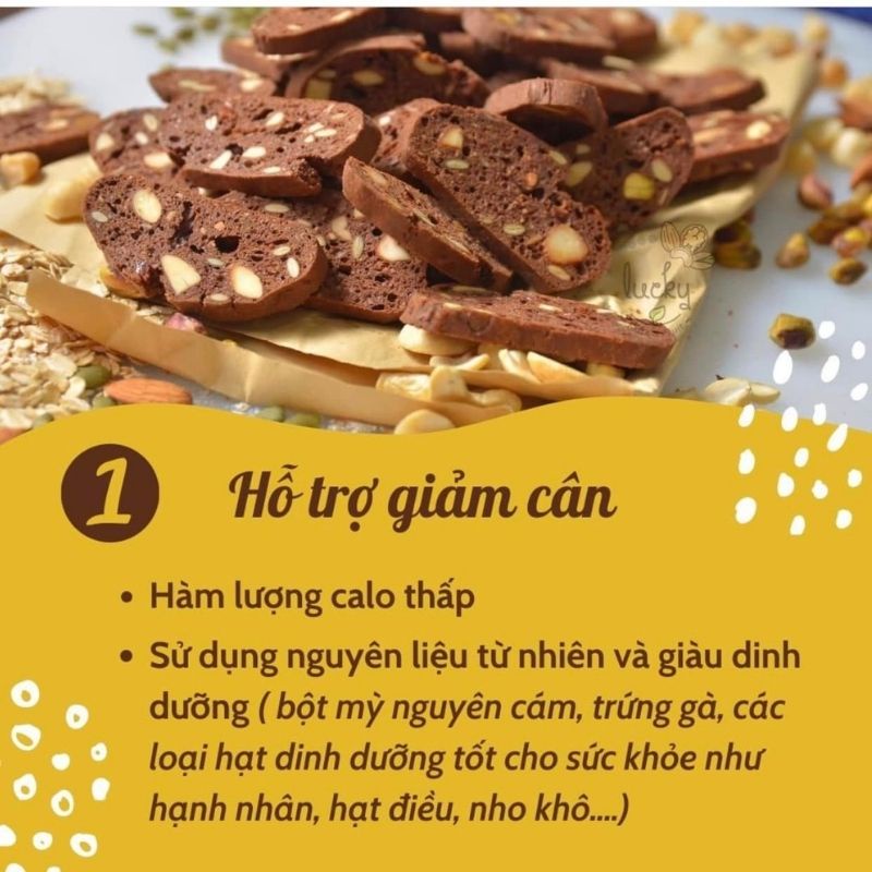 Bánh Biscotti ăn kiêng giảm cân nguyên cám không đường Mix 3 vị