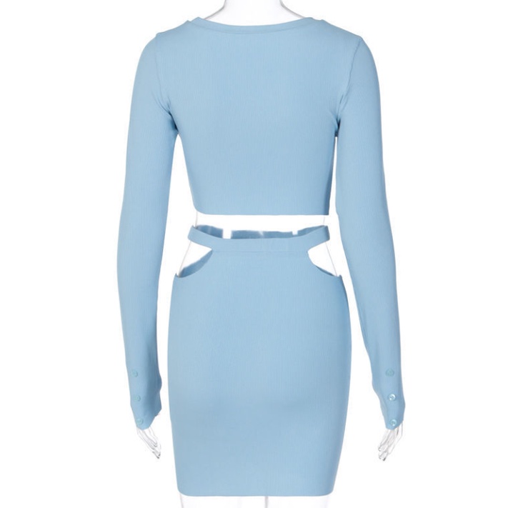 Jiashucheng Set Áo Lửng Dài Tay + Chân Váy Ôm Sát Quyến Rũ Thời Trang Dành Cho Nữ