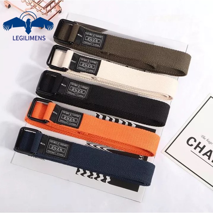 Thắt Lưng Vải Canvas Màu Đen Khóa Chữ D Phong Cách Punk Thời Trang