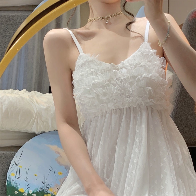 Đầm Ngủ Hai Dây Có Mút Đệm Ngực Phong Cách Công Chúa Quyến Rũ