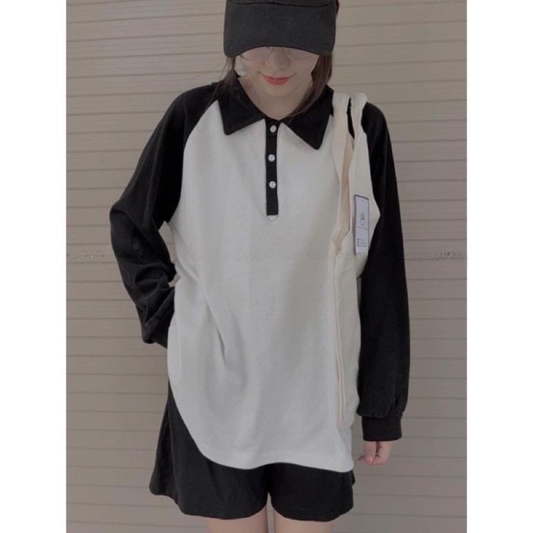 [Xa Kho] [Xa kho] Set Polo Nữ Form Rộng Phối Raplang , Bộ Thể Thao Tay Dài Áo Cổ Đức Tay Dài Kèm Quần Short Năng Động