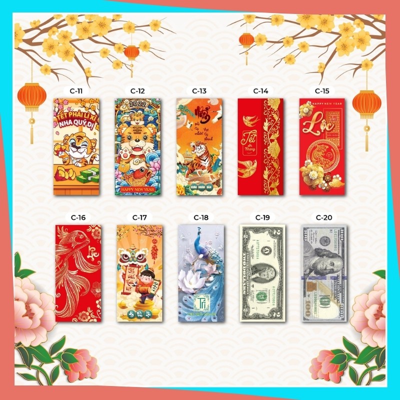Combo Bao Lì Xì Đẹp Tết 2022 Hoạt Hình Con Cọp Cute Dễ Thương Thần Tài Tiền Đô Độc Lạ Giá Sỉ Rẻ Màu Đỏ Giấy 150 Xịn Xò