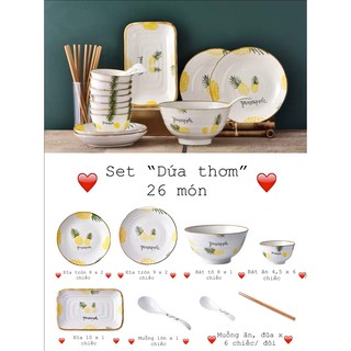 Set bát đĩa hình dứa phong cách Hàn Quốc