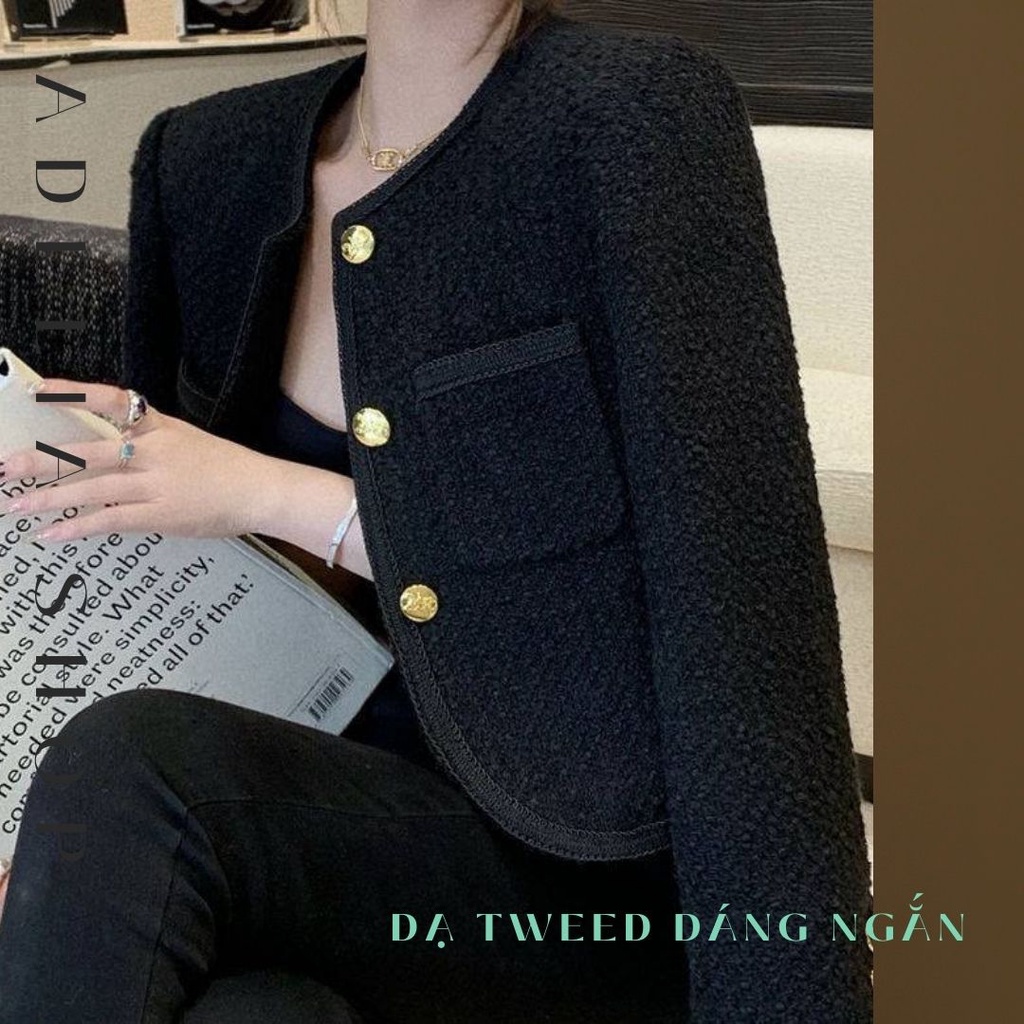 DẠ TWEED | Áo Khoác Dạ Tweed Nữ Cổ Tròn Dáng Ngắn Dài Tay Dày Dặn Hàng Quảng Châu, Phong Cách Hàn Quốc