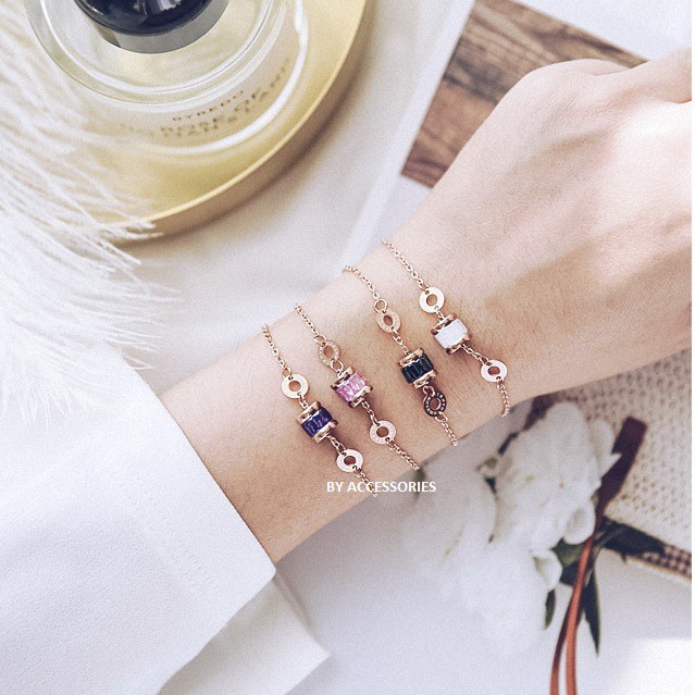 Lắc tay titan đá màu hình trụ không gỉ WB190803