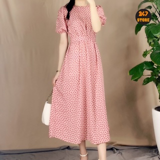 Váy tay bồng tim hồng buộc dây eo sau 247store