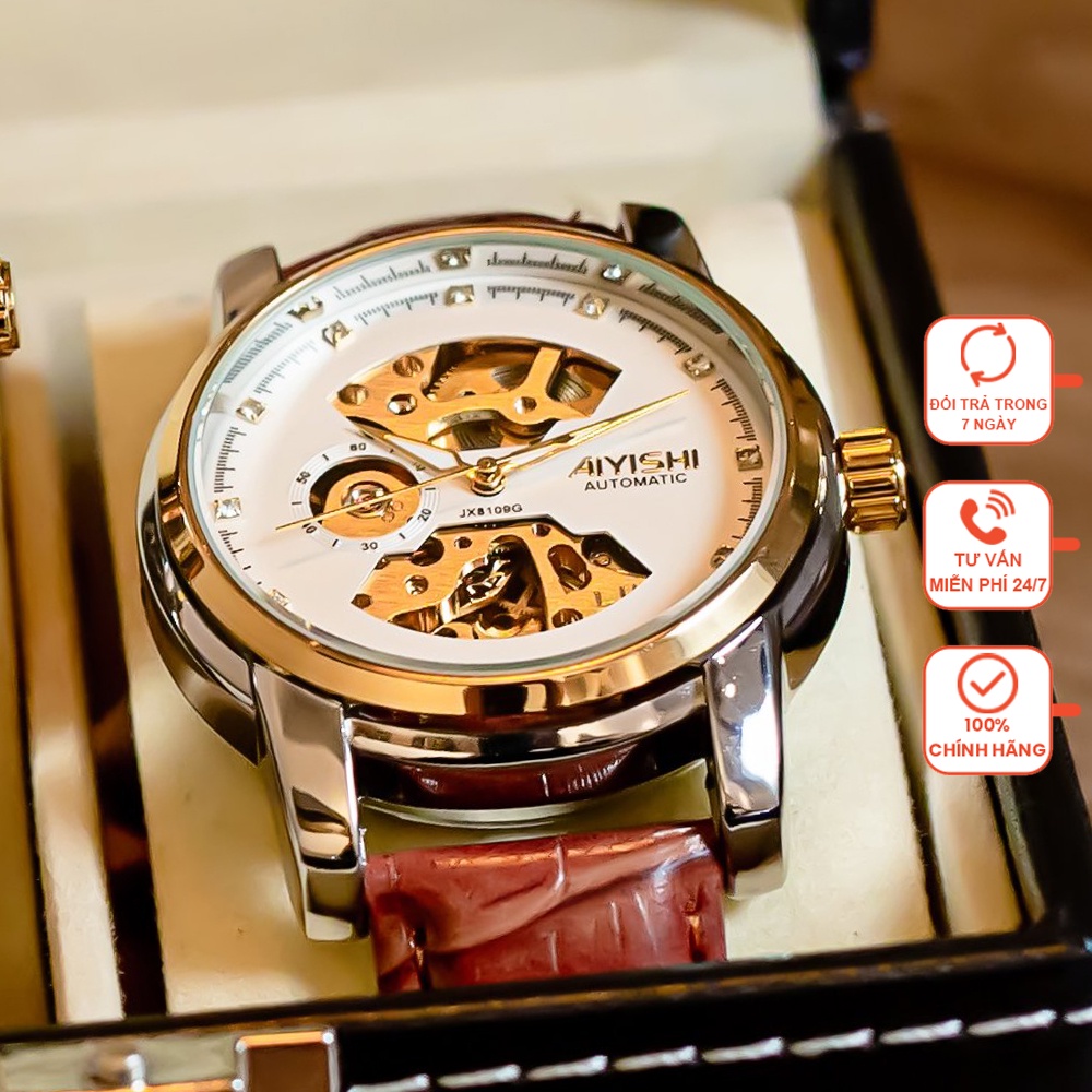 Đồng hồ nam cơ AUTOMATIC chính hãng dây da cao cấp giá rẻ đẹp chống nước thời trang W09