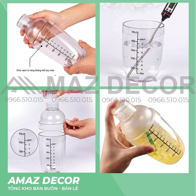 Bình lắc shaker nhựa pha chế cafe cocktail bartender 350ml-500ml-700ml-1lít
