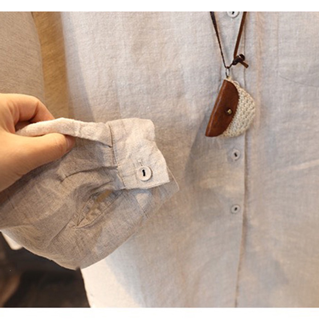 Đầm suông sơ mi dài tay Linen bột Premium form rộng trẻ trung