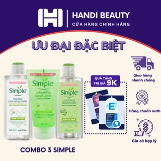 [Chính hãng] Combo Simple Chăm Sóc Da Nhẹ Dịu: Tẩy Trang + Sữa Rửa Mặt + Nước Hoa Hồng