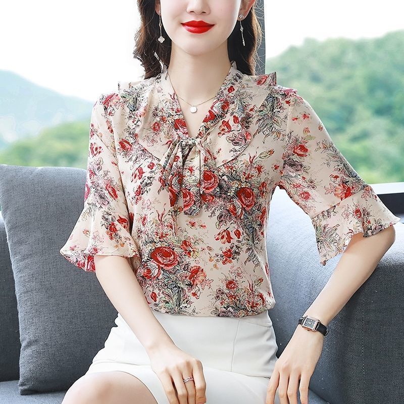 Áo Sơ Mi Chiffon Dáng Rộng Phong Cách Phương Tây Thời Trang Mùa Hè Dành Cho Nữ