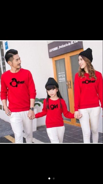 áo tay dài sweater gia đình 3//4/5 người màu đỏ chất siêu đẹp hàng loại 1 có đủ size