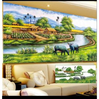 Tranh đính đá phong cảnh làng quê yên bình 120*60