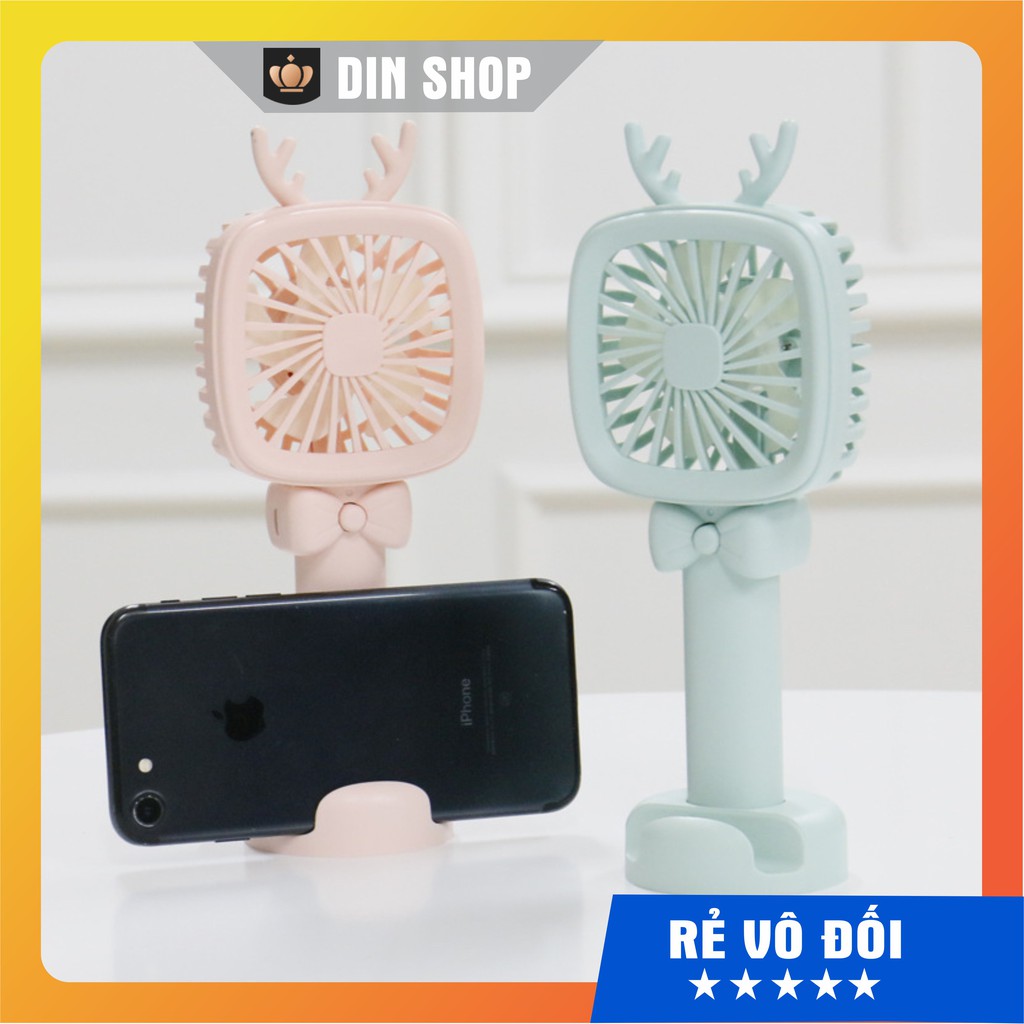 Quạt mini tích điện ⚡MÁT LẠNH⚡ Quạt tích điện mini sừng hươu  3 tốc độ cổng sạc USB nhiều màu sắc dễ thương