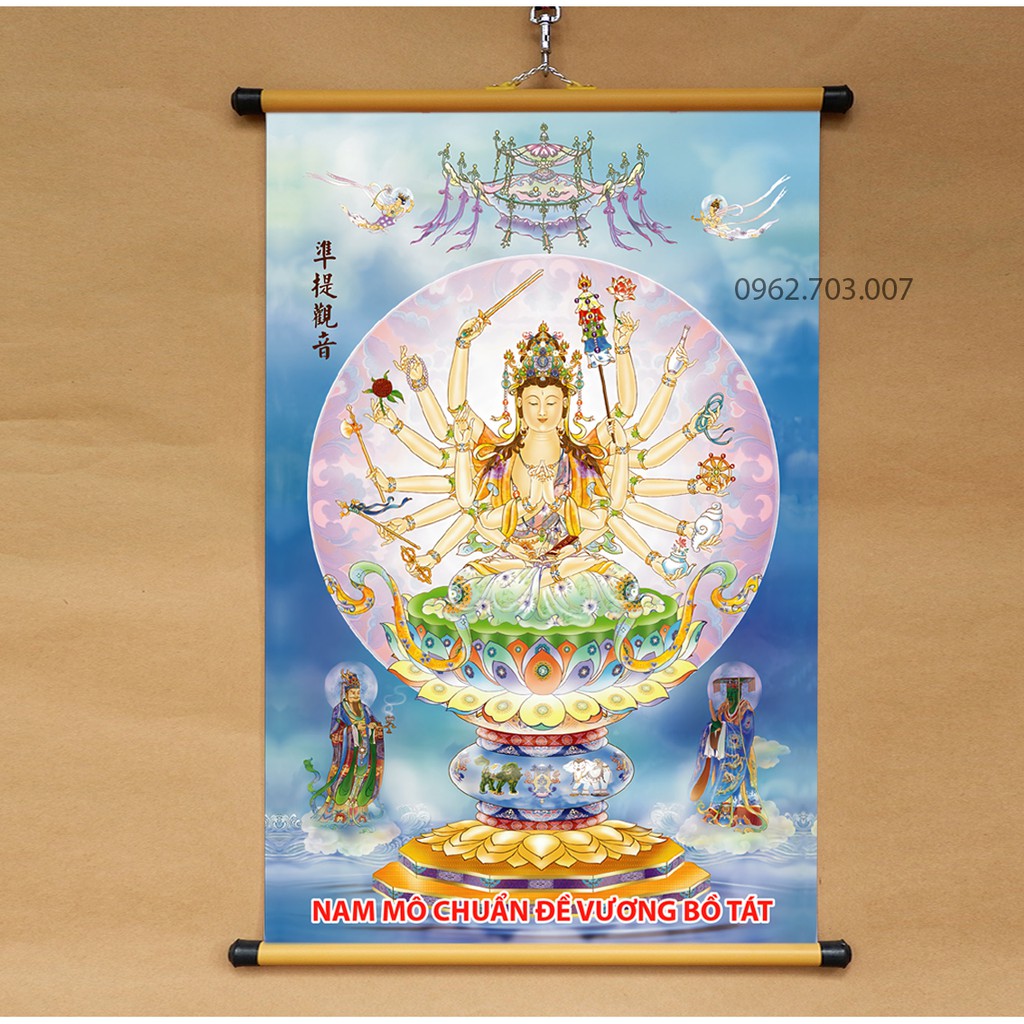 Tranh Quan Âm Bồ Tát treo tường 40x60cm chất liệu vải phủ bóng cao cấp dày dặn