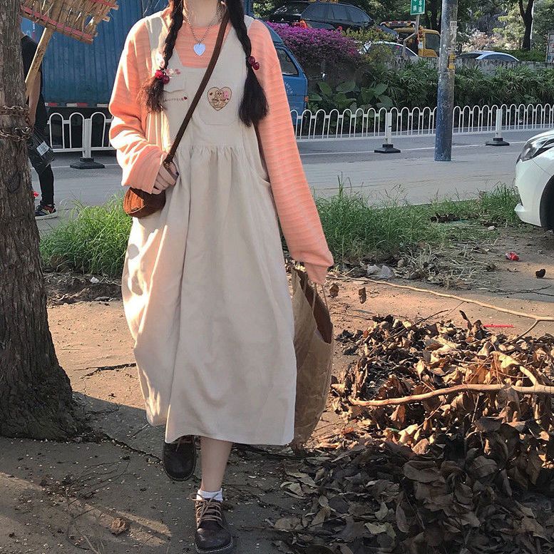 Đầm Chữ A Hai Dây Dáng Rộng Thêu Họa Tiết Phong Cách Hàn Quốc Thời Trang Cho Nữ