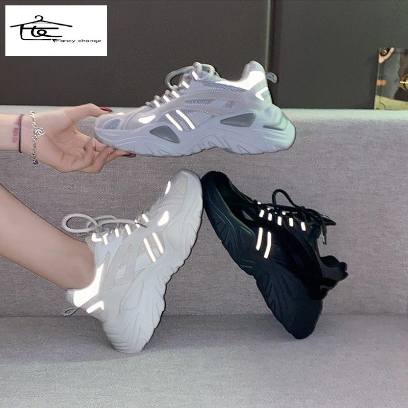 Giày Thể Thao Đế Mềm Dày Tăng Chiều Cao Màu Dạ Quang Thời Trang Xuân Hè Cho Nữ