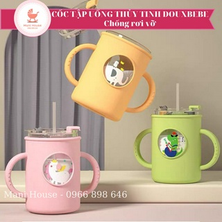Cốc tập uống sữa thuỷ tinh Douxbebe 240ml cao cấp cho bé -Bình tập hút nước