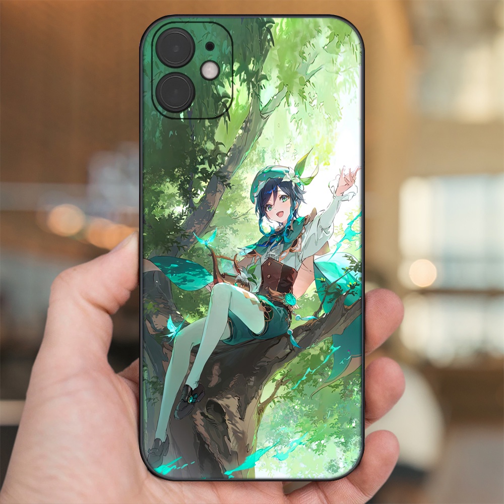 Ốp lưng iPhone 11 dẻo đen cạnh vuông in hình Venti Genshin Impact