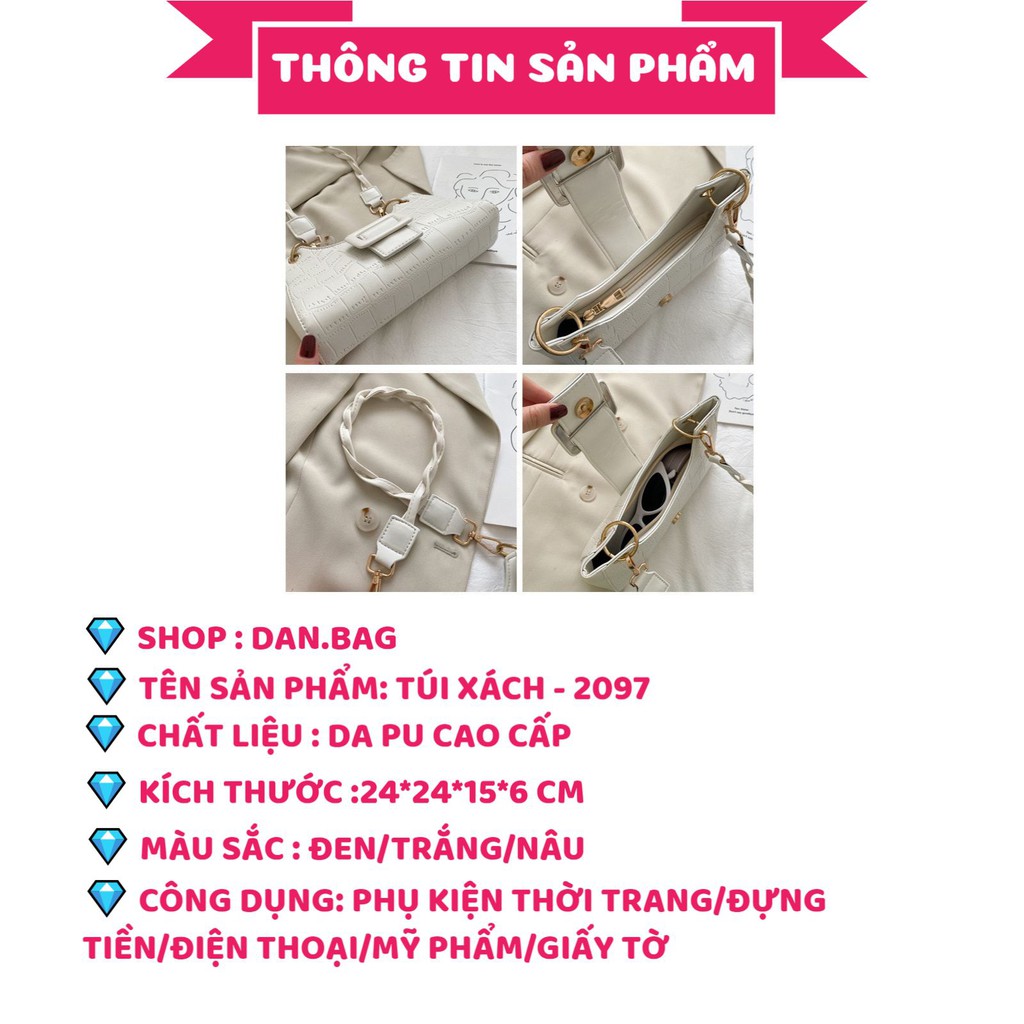 Túi Xách Nữ Đẹp dáng dài kẹp nách dây đan chéo phối móc cài điệu đà xinh xắn mã 2097