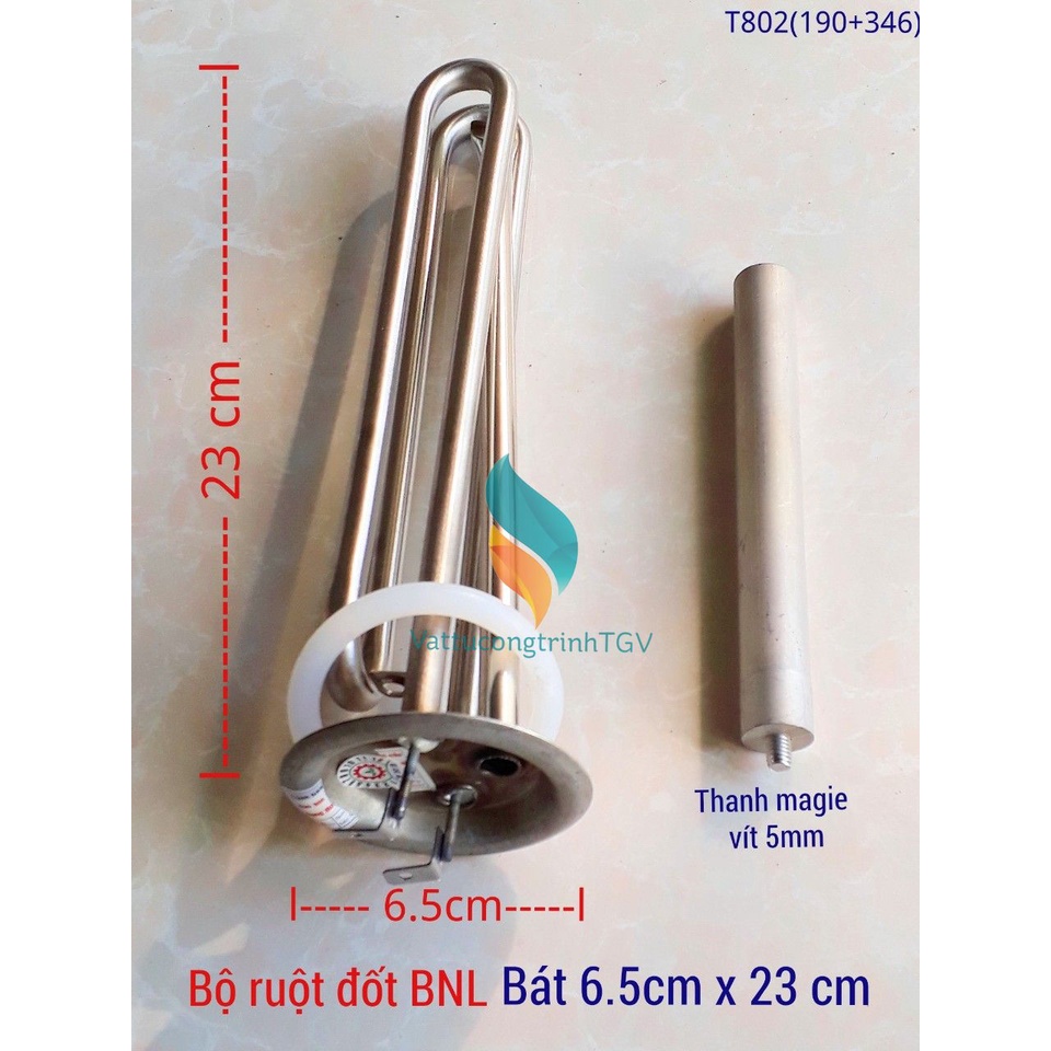 Bộ ruột đốt Bình nóng lạnh ROSSI, TÂN Á thân thẳng bát tròn 6,5cm x 23cm + Thanh magie 5mm (190+346)