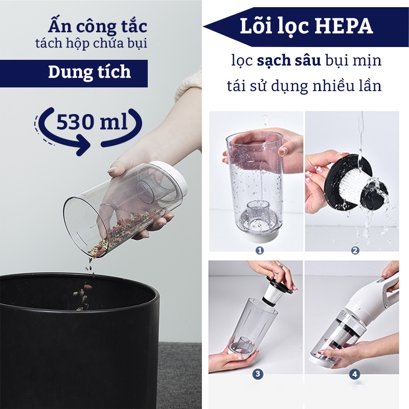 Máy Hút Bụi Cầm Tay Không Dây, Oto Xe Hơi, Gia Đình, Bàn Phím, Sofa, Nhà Cửa M08 - Automatik