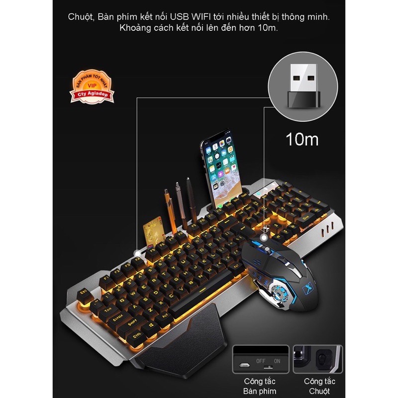 Bộ Bàn Phím Chuột có ánh sáng wireless - Sạc pin được siêu xịn game thủ của TechDragon