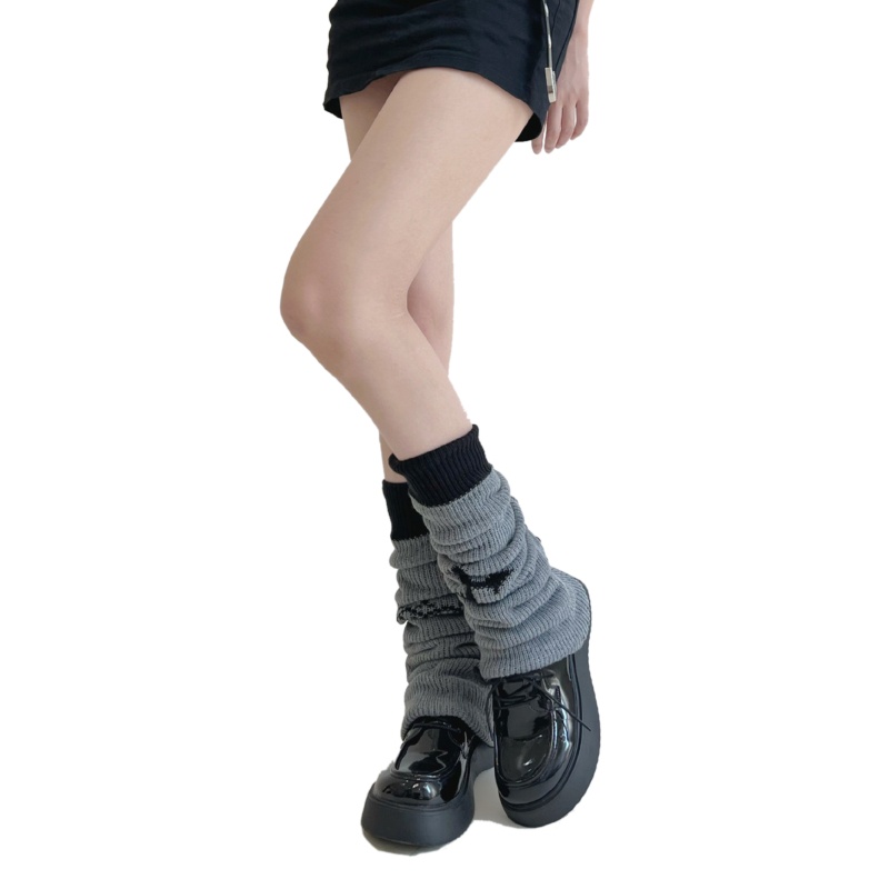 Xiangbao Vớ Ống Chân Dệt Kim In Họa Tiết Chữ Thập Phong Cách Punk Gothic Harajuku Đường Phố Ấm Áp Cho Nữ