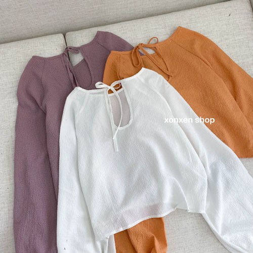 Áo kiểu, áo kiểu croptop dài tay vải voan Hàn QUốc, free size mã 57, hàng mới về 30/4/02021