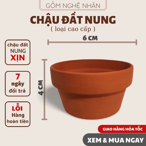 Chậu đất nung trồng sen đá xương rồng, chậu trồng sen đá trang trí nhà và văn phòng, bàn làm việc 6x4 - Gốm Nghệ Nhân