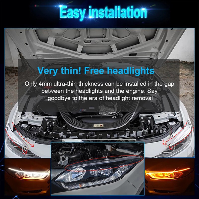 UNI-SHINE 2 cái 30 cm 45 cm 60 cm Led DRL Đèn chạy ban ngày Quét tín hiệu Quét tín hiệu Không thấm nước Hướng dẫn mềm linh hoạt DRL Dải LED cho Lắp ráp ánh sáng xe hơi