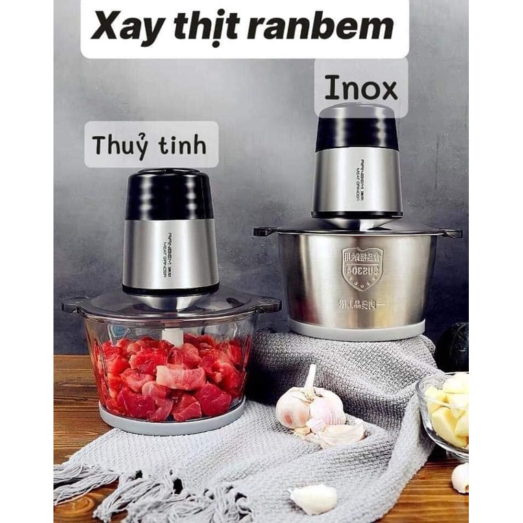 Máy xay thịt ranbem 224A, xay rau củ quả,  máy xay thực phẩm đa năng ranbem dung tích 1,2l 2l cối inox, cối thuỷ tinh