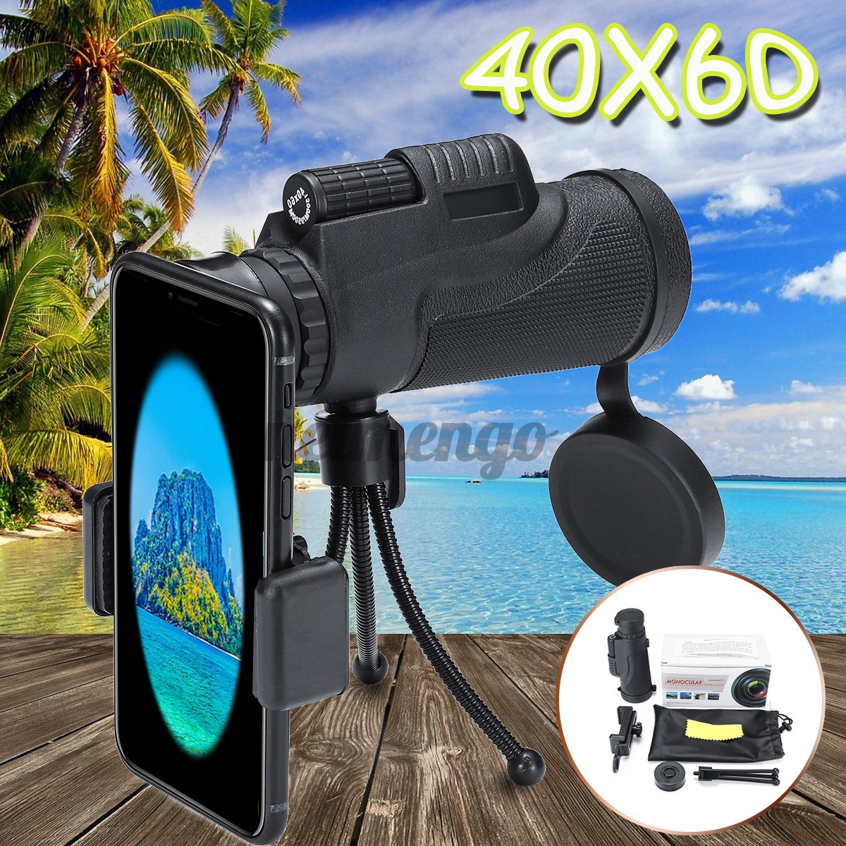 NMG 40X60 Zoom Mini HD Telescope Optical Lens Phone Camera Monocular + Clip + Tripod