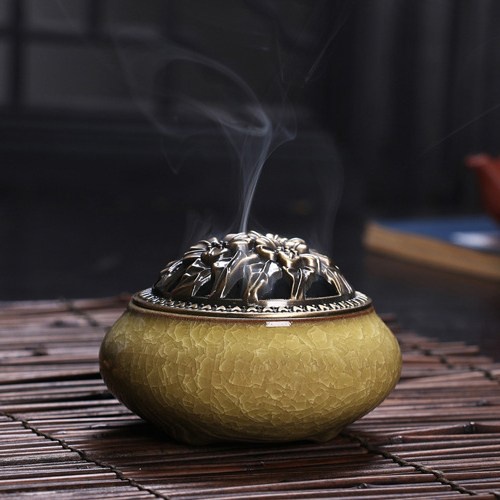 Lư xông trầm hương đỉnh đốt nhang gốm sứ TẶNG trụ đồng - Nhang Trầm Sạch Búp Sen  fpx