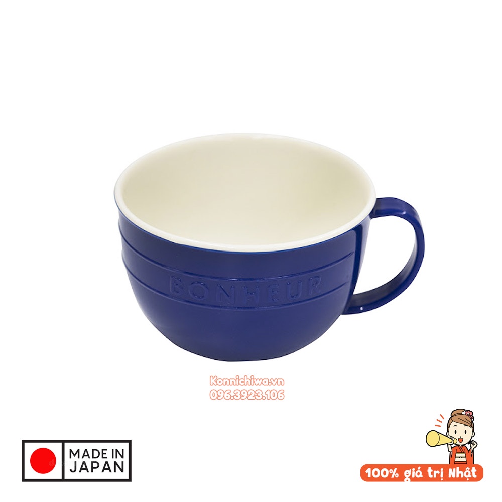 Cốc Nhựa Giả Sứ BONHEUR Yamada 400ml Có Quai Cầm Màu Đỏ & Xanh Navy - Cốc Latte, Soup | Hàng Nội Địa Nhật