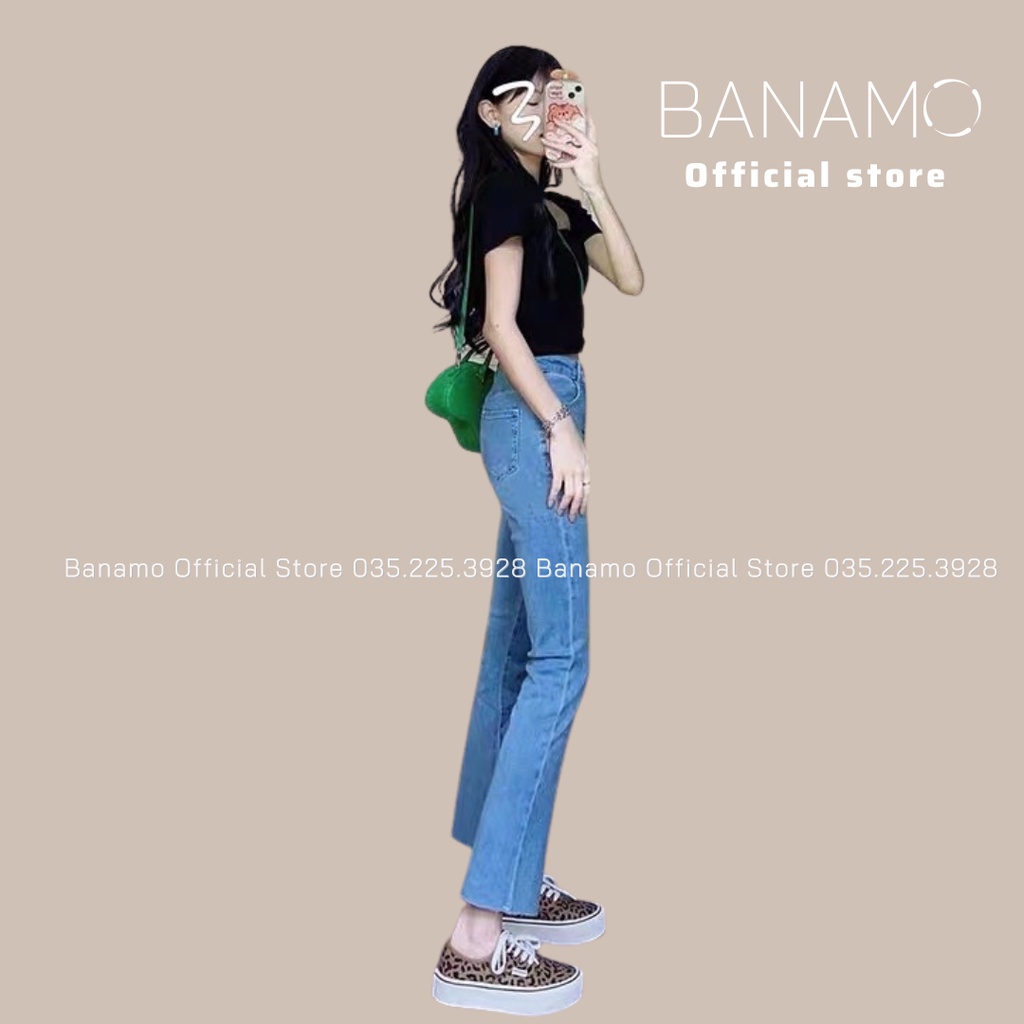 Quần bò jean ống loe thời trang Banamo Fashion jean loe 2 màu gấu tua rua 465
