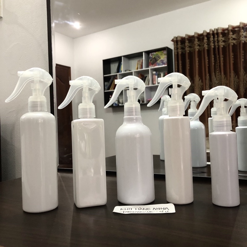 COMBO 10 Bình Chai nhựa màu trắng xịt phun sương  NHỰA MÀU TRẮNG - Chai đựng xịt khuẩn 500ml/ 300ml/ 200ml/ 150ml/ 100ml