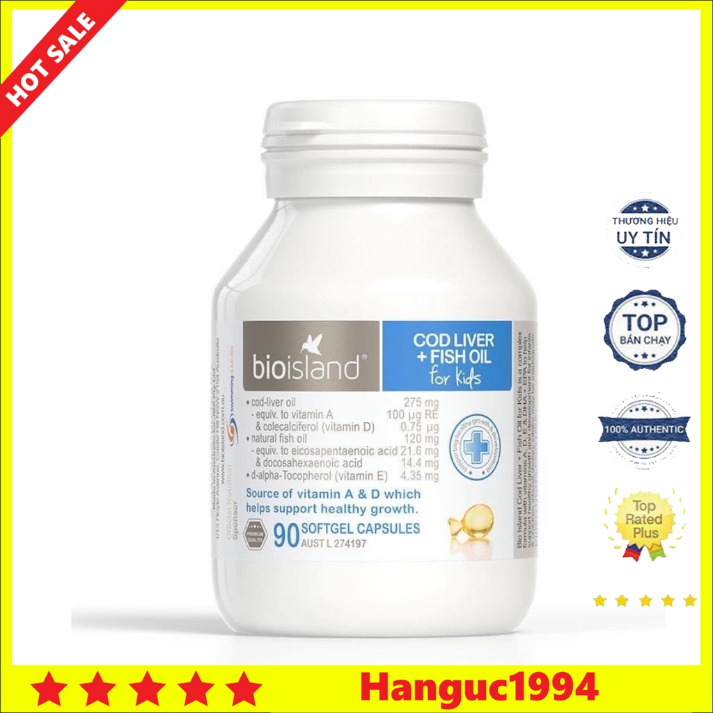 Tinh Dầu Gan Cá Tuyết Cod Liver Fish Oil Bio Island Hộp 90 Viên Của Úc