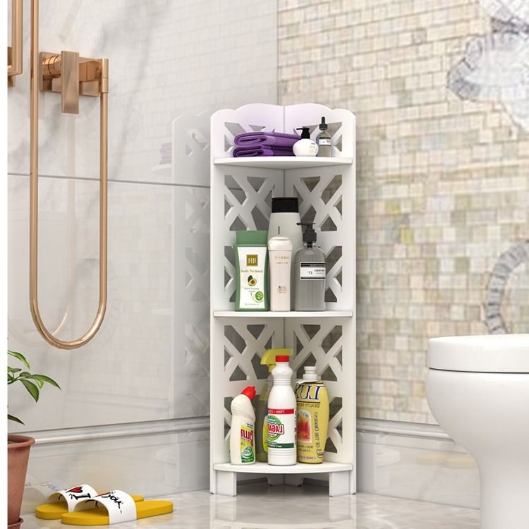 Giá nhà vệ sinh từ sàn đến trần hình tam giác gắn trên ba chân bàn trang điểm để đồ trong phòng tắm | BigBuy360 - bigbuy360.vn